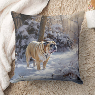 Cojín Decorativo Bulldog Deja que nieve Navidad Cepillado