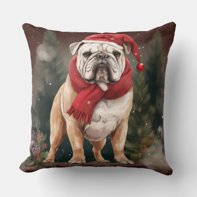 Cojín Decorativo Bulldog en Navidades de nieve (Anverso)