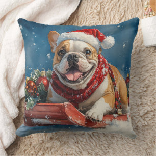 Cojín Decorativo Bulldog en Trineo Deja que Nieve Navidad
