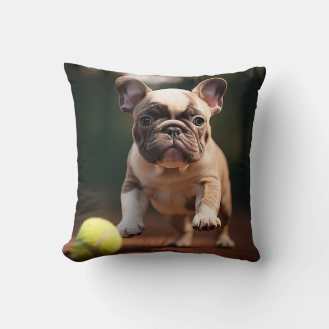 Cojín Decorativo 🐶 Bulldog francés 🎾 con baile de tenis (Anverso)