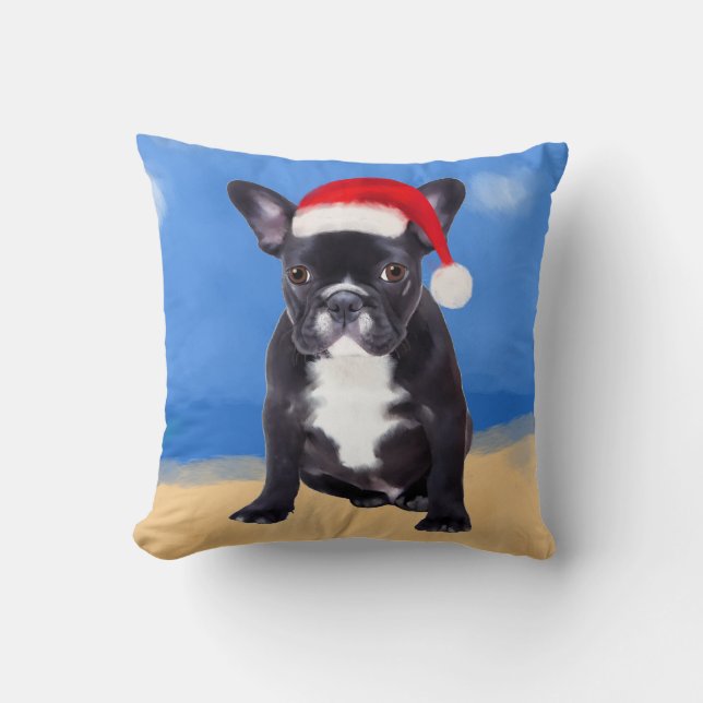 Cojín Decorativo Bulldog francés con Navidades de Santa Hat (Anverso)