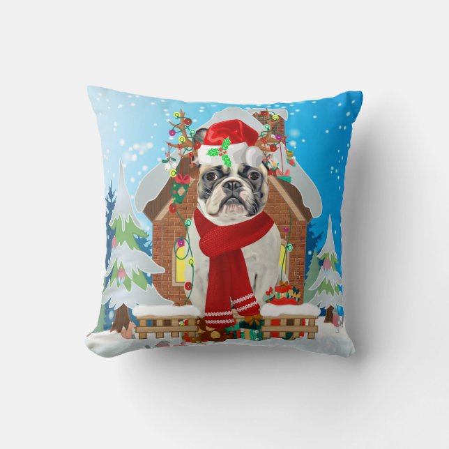 Cojín Decorativo Bulldog francés con regalos de Navidades (Anverso)