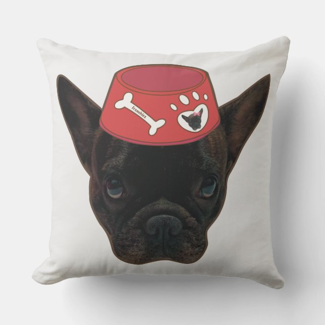 Cojín Decorativo Bulldog francés con Tazón Rojo (Anverso)