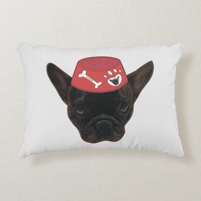 Cojín Decorativo Bulldog francés con Tazón Rojo (Anverso)
