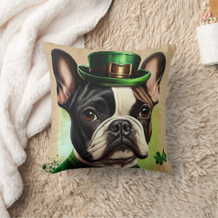 Cojín Decorativo Bulldog Francés con vestido del Día de San Patrici
