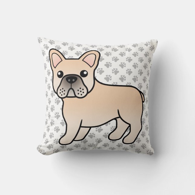 Cojín Decorativo Bulldog francés crema adorable perro de caricatura (Anverso)