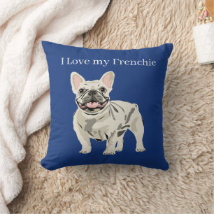 Cojín Decorativo Bulldog Francés Crema, Amo a mi frenchie