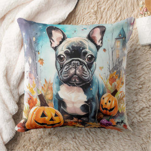 Cojín Decorativo Bulldog Francés de Halloween con Calabazas Espeluz