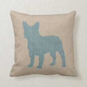 Cojín Decorativo Bulldog francés en azul con aspecto lineal