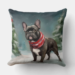 Cojín Decorativo Bulldog Francés en Navidad Nieve