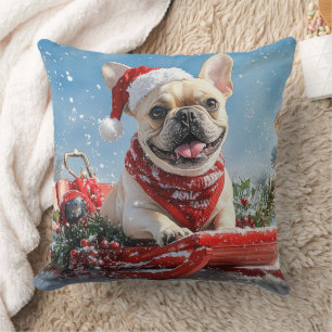 Cojín Decorativo Bulldog Francés en Trineo Deja que Nieve Navidad