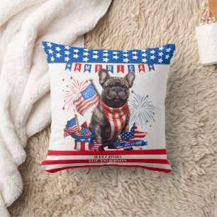 Cojín Decorativo Bulldog Francés Feliz 4 De Julio América Patriótic