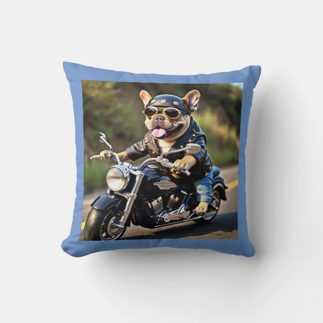 Cojín Decorativo Bulldog francés "Frenchie" Motocicleta Pillow (Anverso)