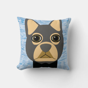 Cojín Decorativo Bulldog francés gris/marrón, azul acuarela