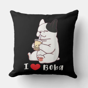 Cojín Decorativo Bulldog francés me encanta Boba Cortar té de leche
