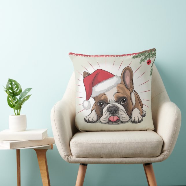 Cojín Decorativo Bulldog francés Navidad arte digital con Santa Ha (Silla)
