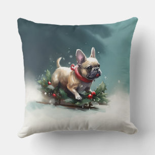 Cojín Decorativo Bulldog Francés Navidad nieve invierno