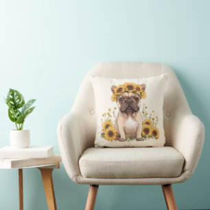 Cojín Decorativo Bulldog francés rodeado de girasoles