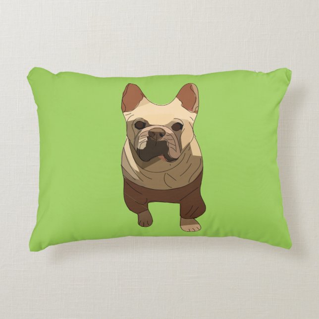 Cojín Decorativo Bulldog Francés, Verde Lima (Anverso)