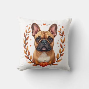 Cojín Decorativo Bulldog Francés Vintage con Corona de Hojas de Oto