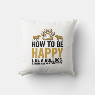 Cojín Decorativo Bulldog Frase Feliz Grabado Vintage Amante Perros