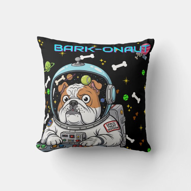 Cojín Decorativo Bulldog gracioso Perro espacial "Barkonaut", amant (Anverso)