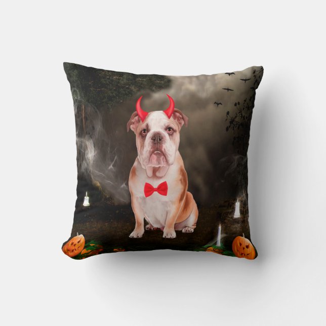Cojín Decorativo Bulldog inglés con disfraz de Halloween (Anverso)
