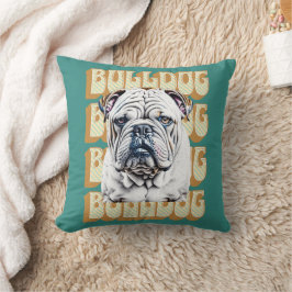 Cojín Decorativo Bulldog inglés con fuente retro