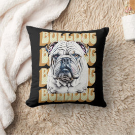 Cojín Decorativo Bulldog inglés con fuente retro