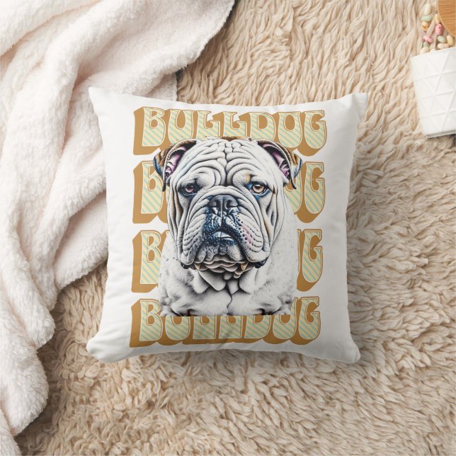 Cojín Decorativo Bulldog inglés con fuente retro (Manta)