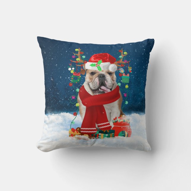 Cojín Decorativo Bulldog inglés con regalos de Navidades (Anverso)
