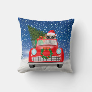 Cojín Decorativo Bulldog Inglés conduciendo un coche en Navidad en 