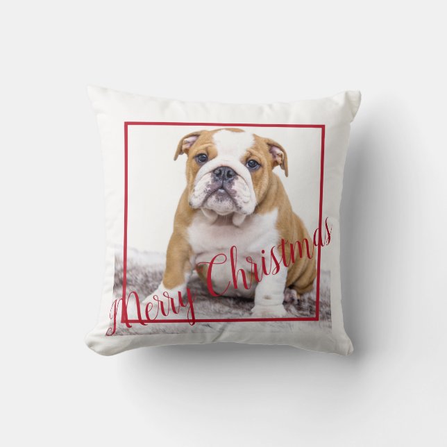 Cojín Decorativo Bulldog inglés dulce Feliz Navidad (Anverso)