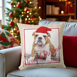 Cojín Decorativo Bulldog inglés dulce Feliz Navidad