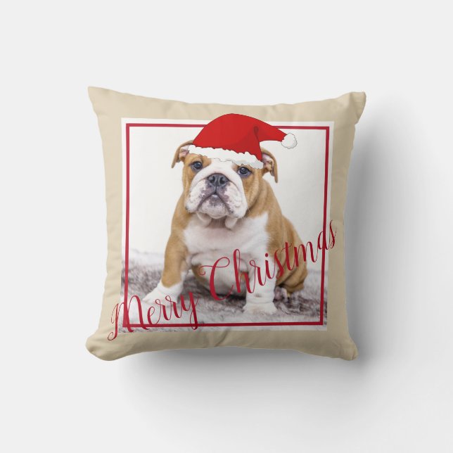 Cojín Decorativo Bulldog inglés dulce Feliz Navidad (Anverso)