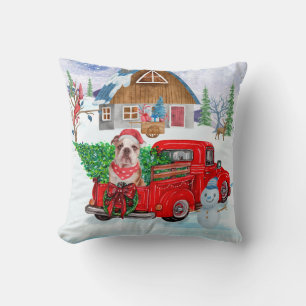 Cojín Decorativo Bulldog Inglés en camión de entrega de Navidad Nie