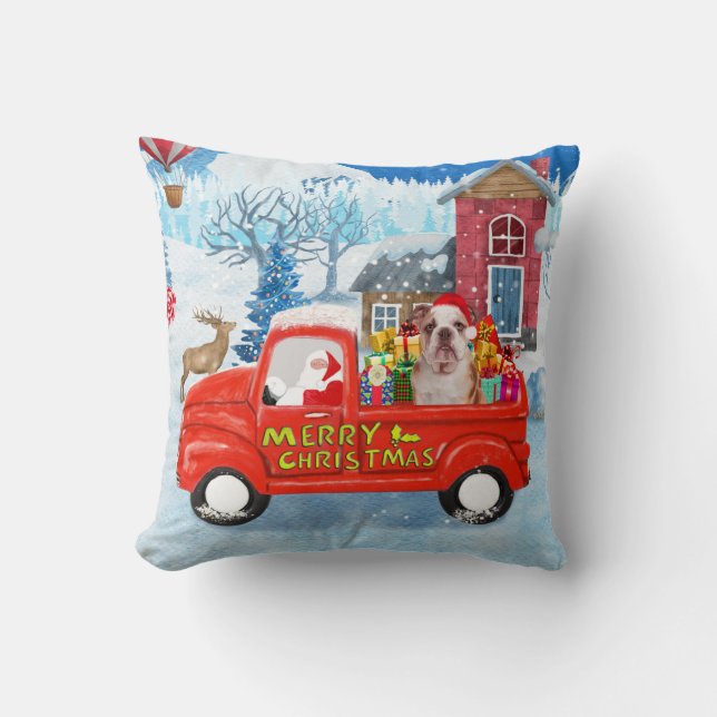 Cojín Decorativo Bulldog inglés en camionetas de entrega de Navidad (Anverso)