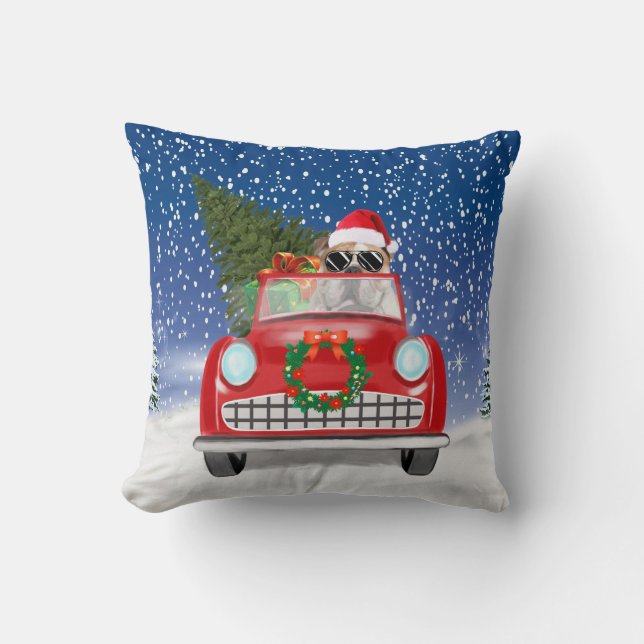 Cojín Decorativo Bulldog Inglés En Navidades De Nieve (Anverso)