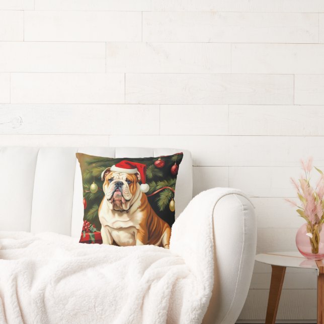 Cojín Decorativo Bulldog inglés en Santa hat, (Sofá)