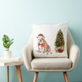 Cojín Decorativo Bulldog inglés Navidades graciosos perro con árbol