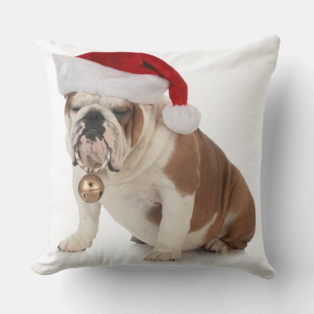 Cojín Decorativo Bulldog inglés que lleva el gorra de Santa (Anverso)