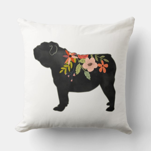Cojín Decorativo Bulldog Inglés Raza de Perro Boho Floral Silhouett (Anverso)