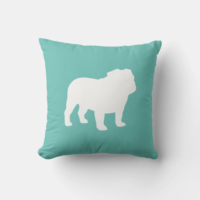 Cojín Decorativo Bulldog inglés Silhouette Verde azulado y blanco (Anverso)