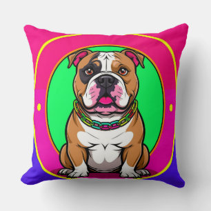 Cojín Decorativo Bulldog Inglés sobre un fondo vibrante