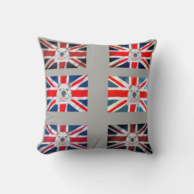 Cojín Decorativo Bulldog inglés y Ilustracion Union Jack (Anverso)
