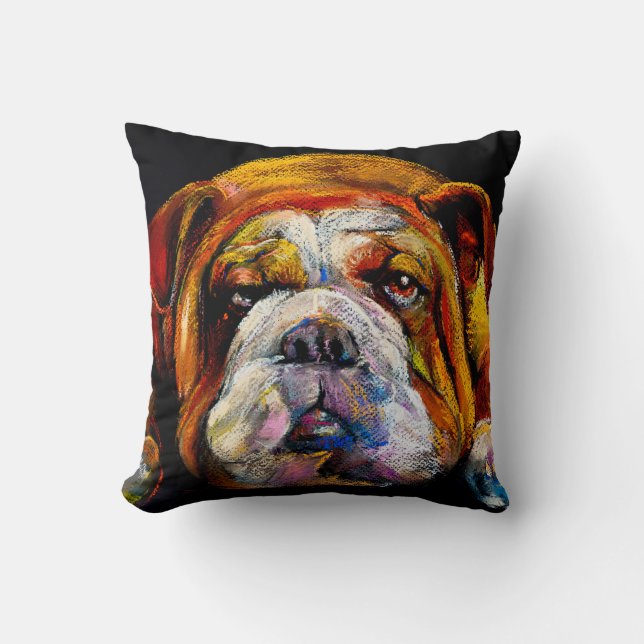 Cojín Decorativo Bulldog Pastel, retrato artístico moderno. (Anverso)