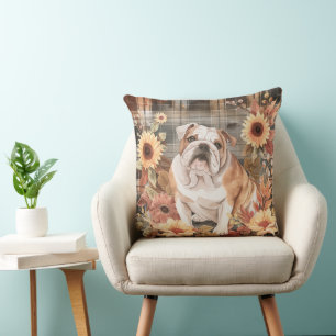 Cojín Decorativo Bulldog Perro Caída Aquarela Flores