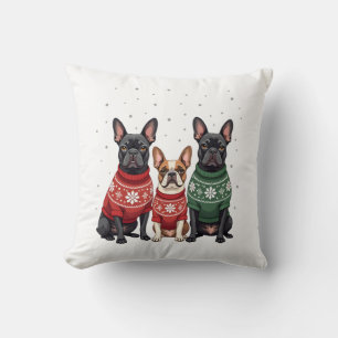 Cojín Decorativo Bulldogs Franceses de Navidad Frenchie de Navidad