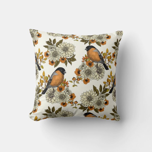 Cojín Decorativo Bullfinch en florales otoñales 2 (Anverso)
