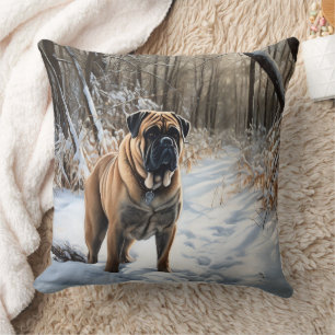 Cojín Decorativo Bullmastiff deja que nieve Navidades